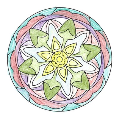 マンダラ塗り絵 16 を高齢者に実際に塗っていただいた作例